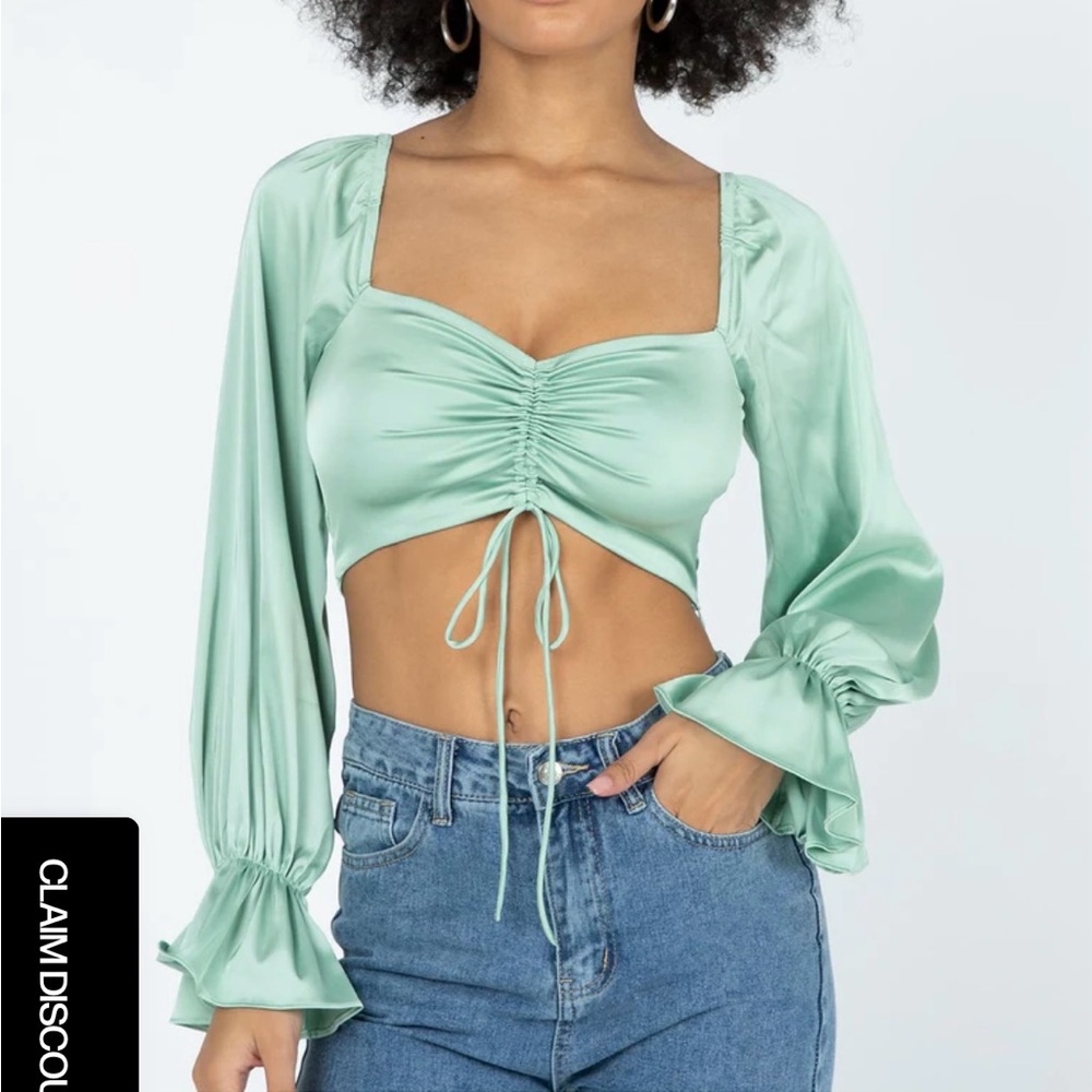 Princess Polly Jolie Crop Top Green Long-Sleeve
